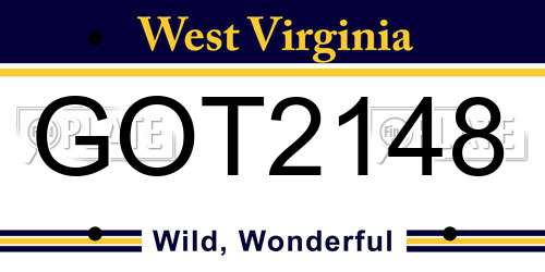 GOT2148 West Virginia License Plate