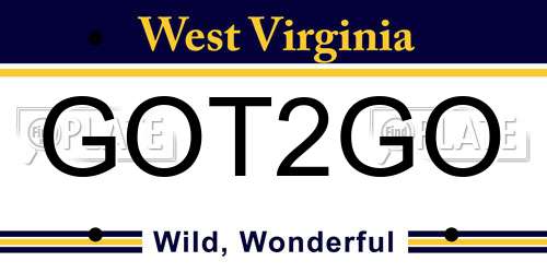 GOT2GO West Virginia License Plate