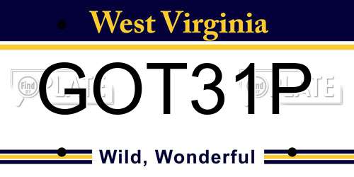 GOT31P West Virginia License Plate