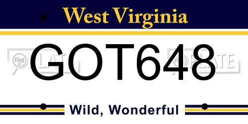 GOT648 West Virginia License Plate