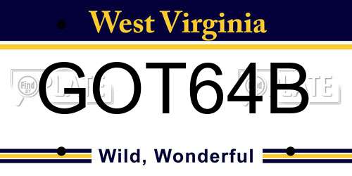 GOT64B West Virginia License Plate