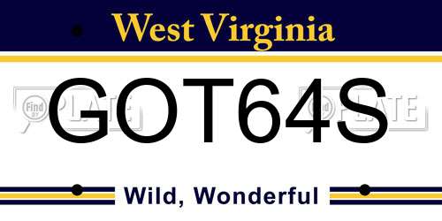 GOT64S West Virginia License Plate