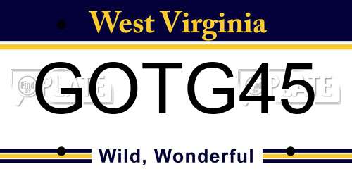 GOTG45 West Virginia License Plate