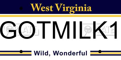 GOTMILK1 West Virginia License Plate