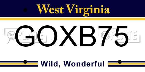 GOXB75 West Virginia License Plate