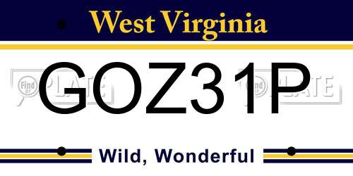 GOZ31P West Virginia License Plate