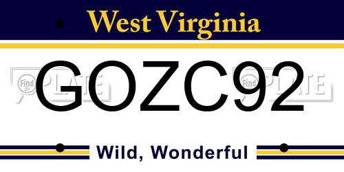 GOZC92 West Virginia License Plate