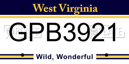 GPB3921 West Virginia License Plate