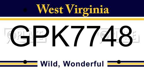GPK7748 West Virginia License Plate