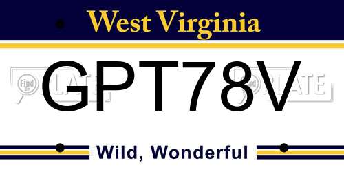 GPT78V West Virginia License Plate