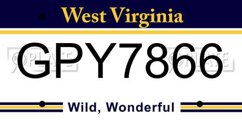 GPY7866 West Virginia License Plate