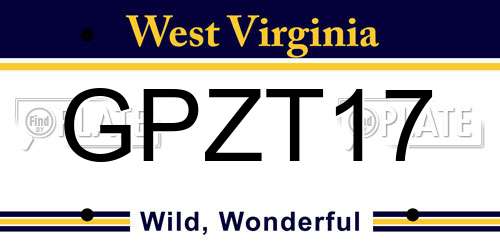 GPZT17 West Virginia License Plate