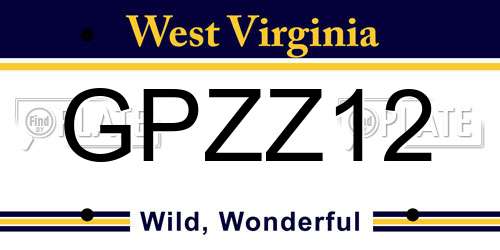 GPZZ12 West Virginia License Plate