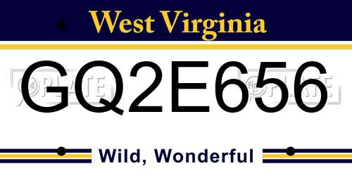 GQ2E656 West Virginia License Plate