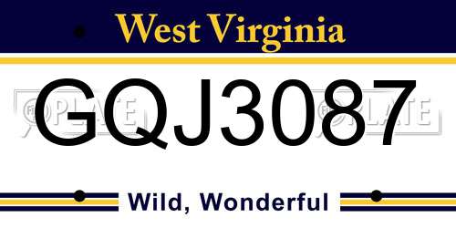 GQJ3087 West Virginia License Plate