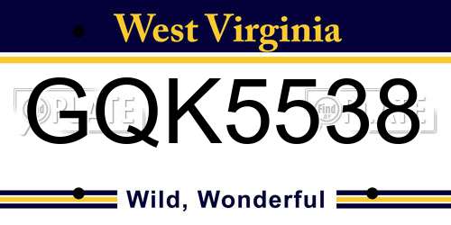 GQK5538 West Virginia License Plate