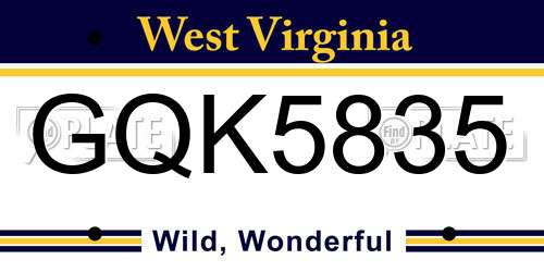 GQK5835 West Virginia License Plate