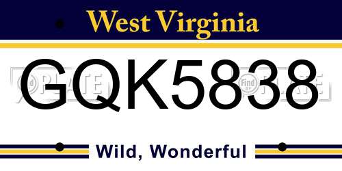 GQK5838 West Virginia License Plate