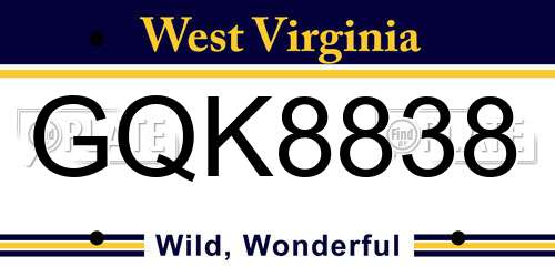 GQK8838 West Virginia License Plate