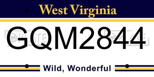 GQM2844 West Virginia License Plate