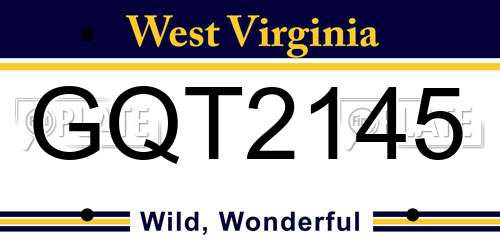 GQT2145 West Virginia License Plate