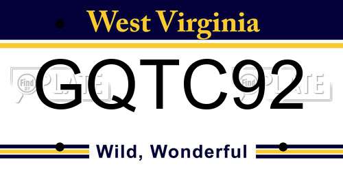 GQTC92 West Virginia License Plate
