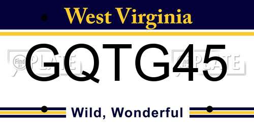 GQTG45 West Virginia License Plate