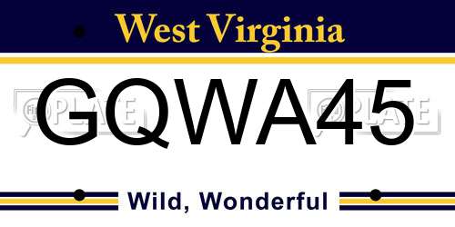 GQWA45 West Virginia License Plate
