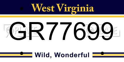 GR77699 West Virginia License Plate