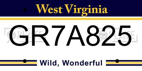 GR7A825 West Virginia License Plate