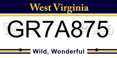 GR7A875 West Virginia License Plate