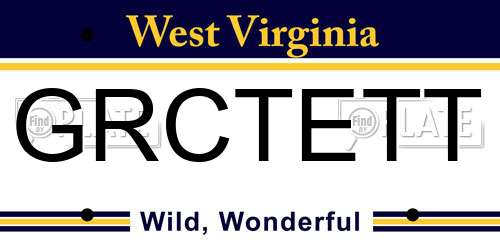 GRCTETT West Virginia License Plate