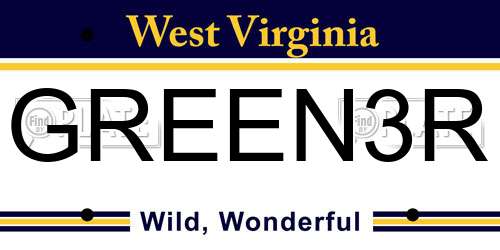 GREEN3R West Virginia License Plate