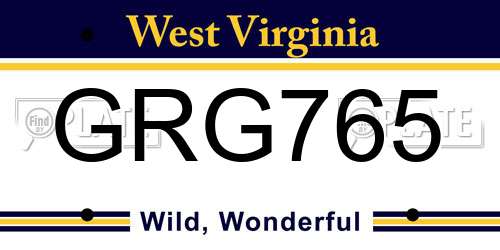 GRG765 West Virginia License Plate