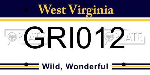 GRI012 West Virginia License Plate