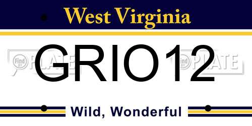 GRIO12 West Virginia License Plate
