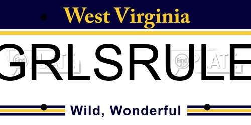 GRLSRULE West Virginia License Plate