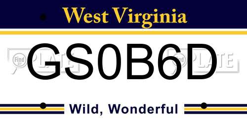 GS0B6D West Virginia License Plate