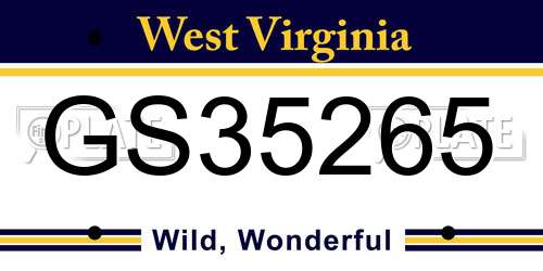 GS35265 West Virginia License Plate