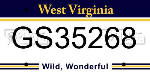 GS35268 West Virginia License Plate