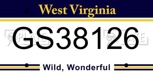 GS38126 West Virginia License Plate