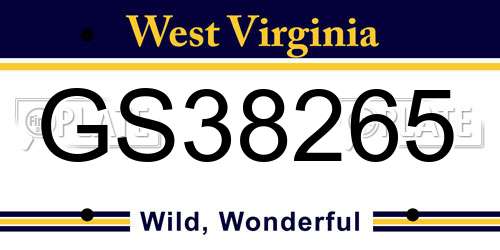 GS38265 West Virginia License Plate