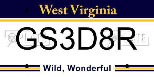 GS3D8R West Virginia License Plate