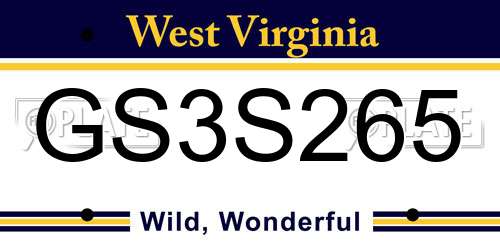 GS3S265 West Virginia License Plate