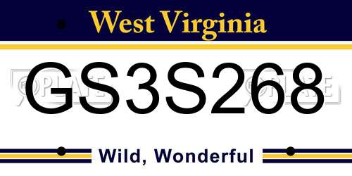 GS3S268 West Virginia License Plate