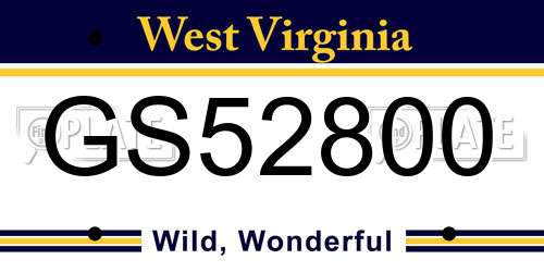 GS52800 West Virginia License Plate