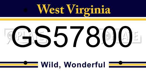 GS57800 West Virginia License Plate