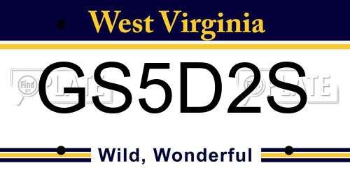 GS5D2S West Virginia License Plate