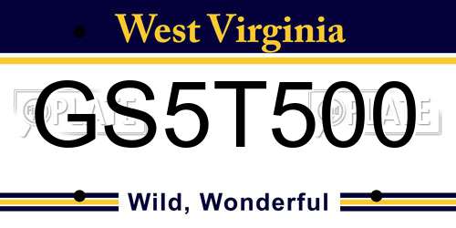 GS5T500 West Virginia License Plate