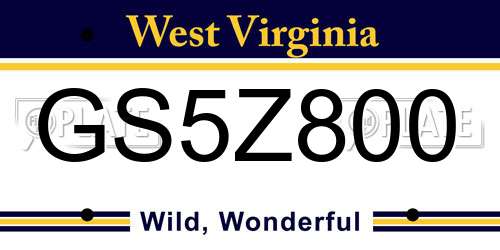 GS5Z800 West Virginia License Plate